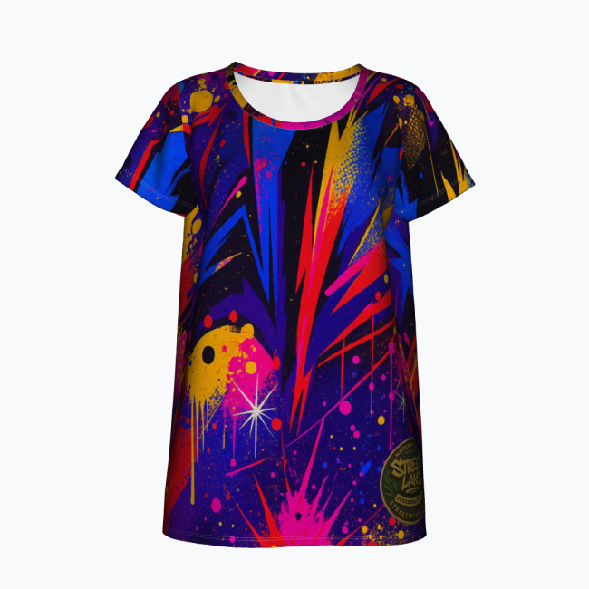 T-shirt damski z szerokim dekoltem Colorful Chaos